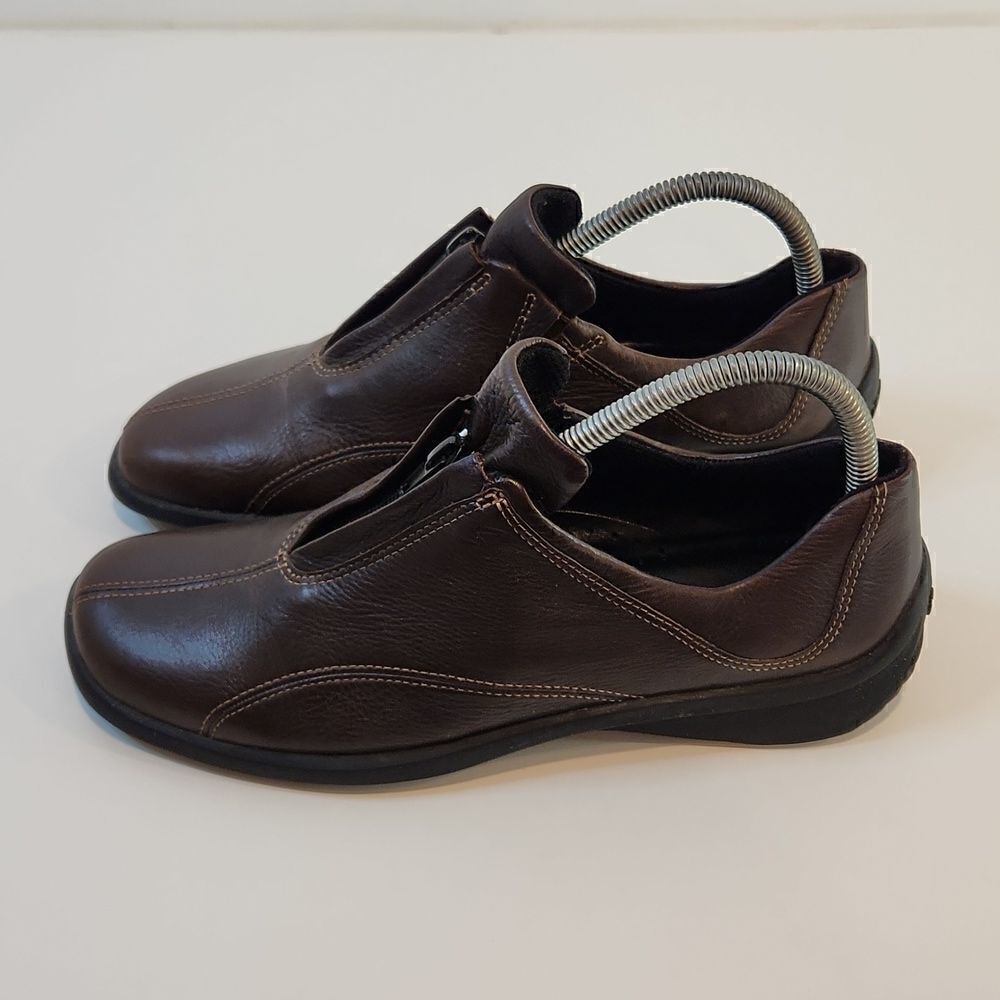 Ecco Leather Loafers Flats Comfort Shoes Brown Split Toe Zip Womens Sz 6 1/2 EUC - Picture 3 of 15